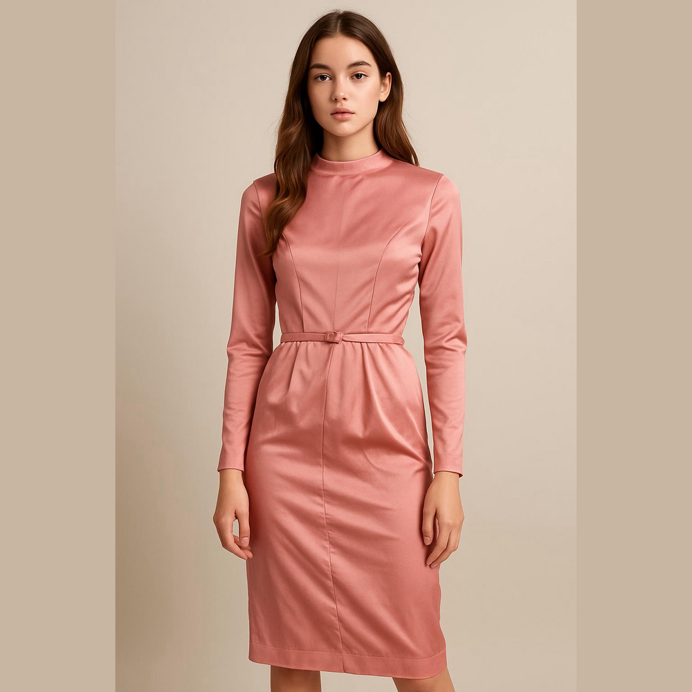 Vintage 70s Pink Satin Dress Handmade